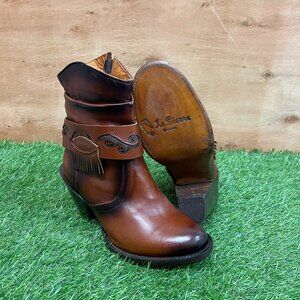 Woman's Western Cowgirl Rodeo Genuine Leather Brown Ankle Zipper Boots